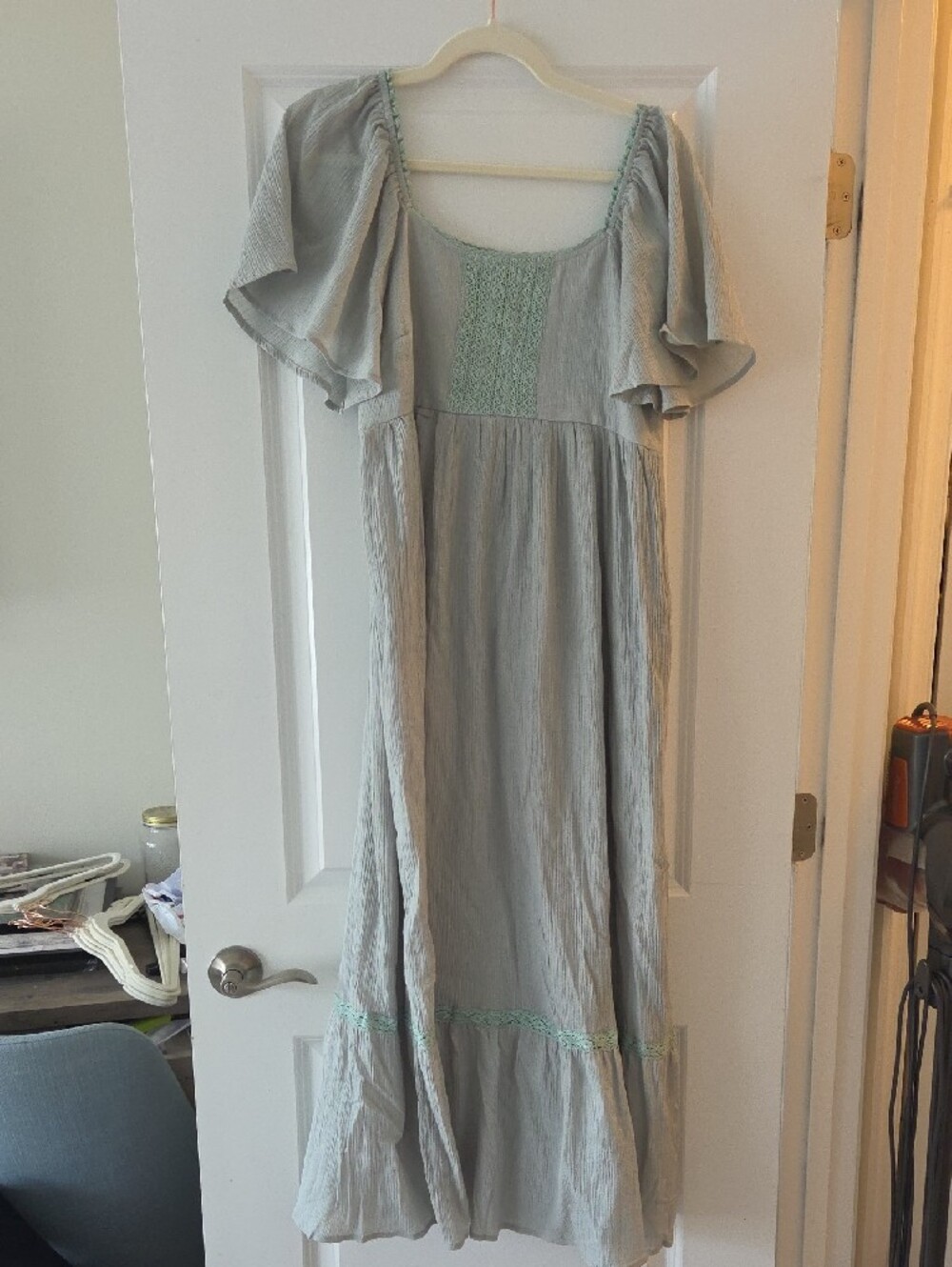 Light Sage Green Maxi Dress with Flutter Sleeves - Picture 2 of 8